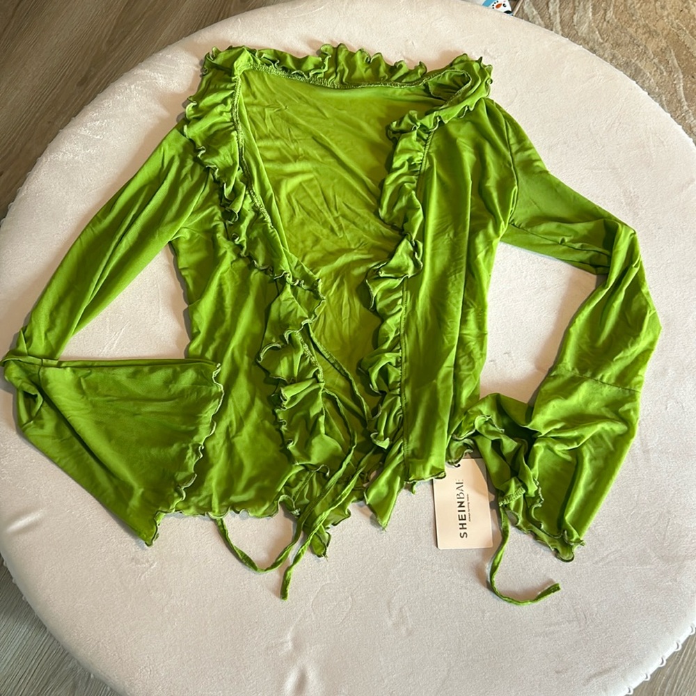 NWT Ruffle Green Tie Shirt